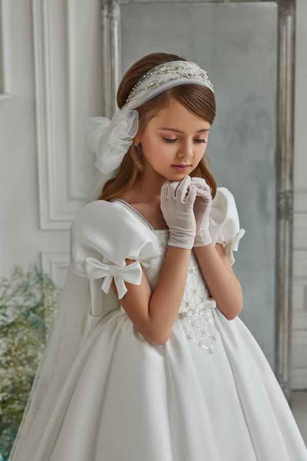 مدل لباس عروس بچه گانه پرنسسی بلند و رنگی ایرانی لمه شنی