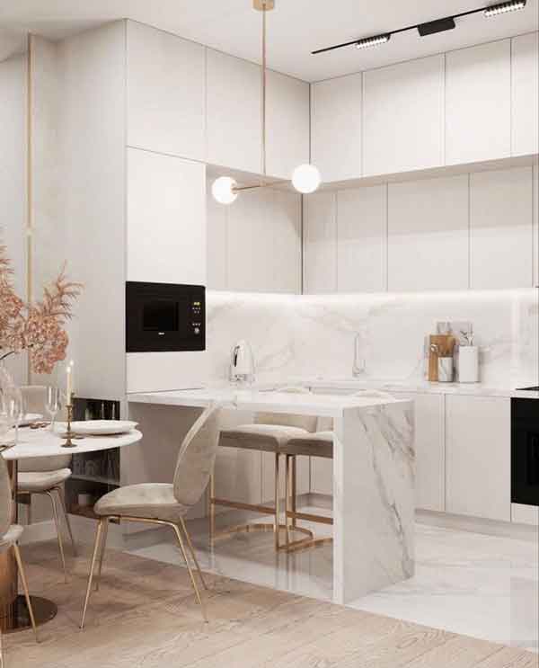 مدل کابینت سفید یکدست و طوسی و نقره ای و مدرن