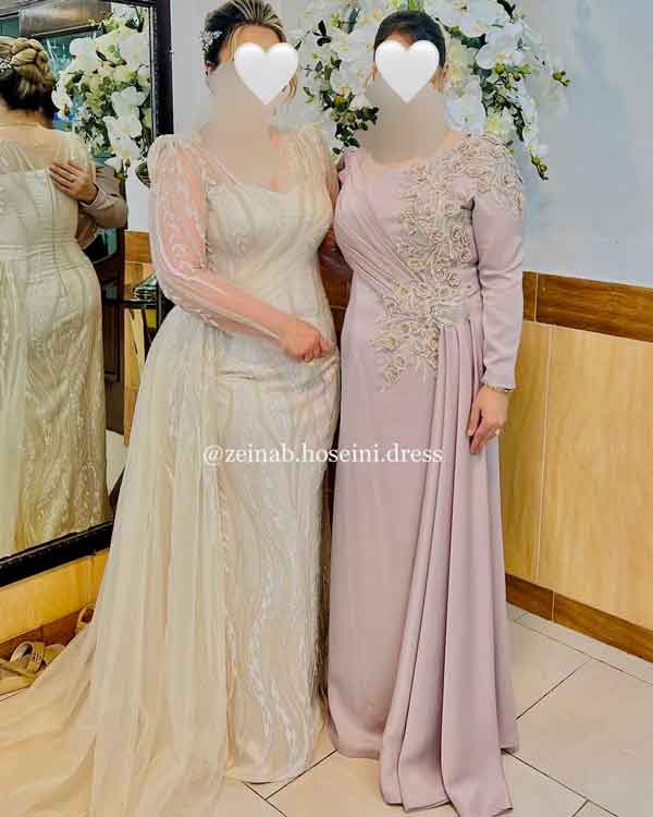 مدل لباس گیپور بلند حاشیه دار با گلهای برجسته 1402 جدید و مجلسی