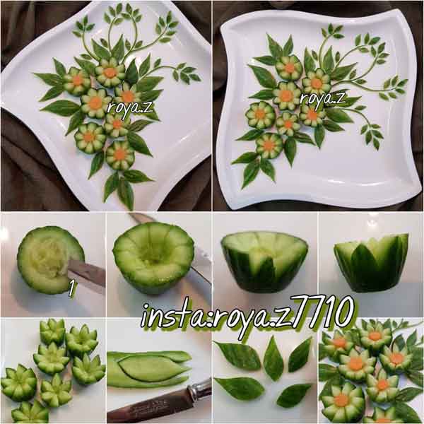 تزیین خیار برای میوه ارایی به شکل های متنوع