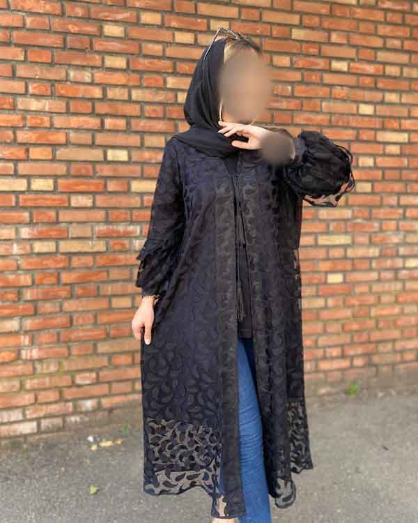 مدل مانتو مجلسی با گیپور کار شده با استر رنگی جذاب و جدید