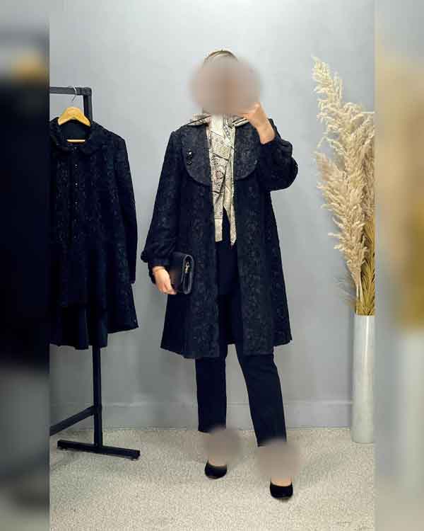 مدل مانتو مجلسی با گیپور کار شده با استر رنگی جذاب و جدید