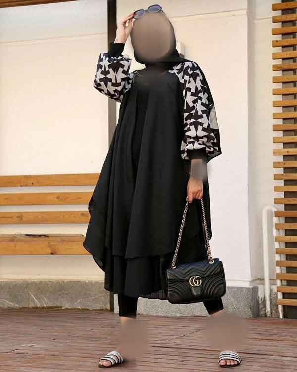 مدل مانتو مجلسی بلند مشکی کرپ سبک و جدید جلو باز و بسته