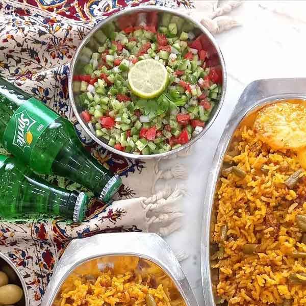 تزیین لوبیا پلو با گوشت چرخ کرده و مرغ همراه با دروچین زیبا