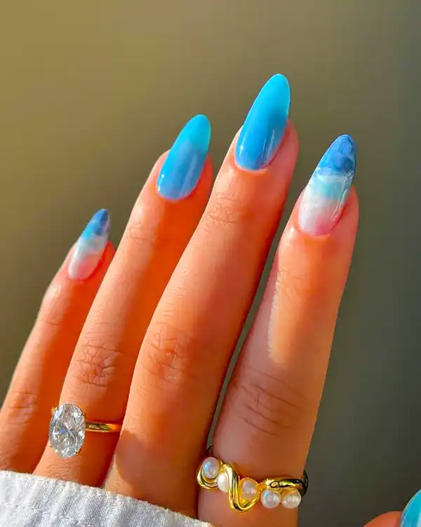 مدل ناخن ابی + انواع رنگ های کمرنگ و پررنگ و پاستیلی ناخن آبی لاکچری شیک